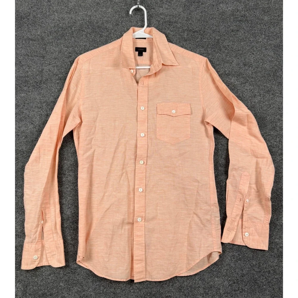 J.Crew Mens Slim Fit Long Sleeve Button Down Shirt Peach Orange Slub‎ Small